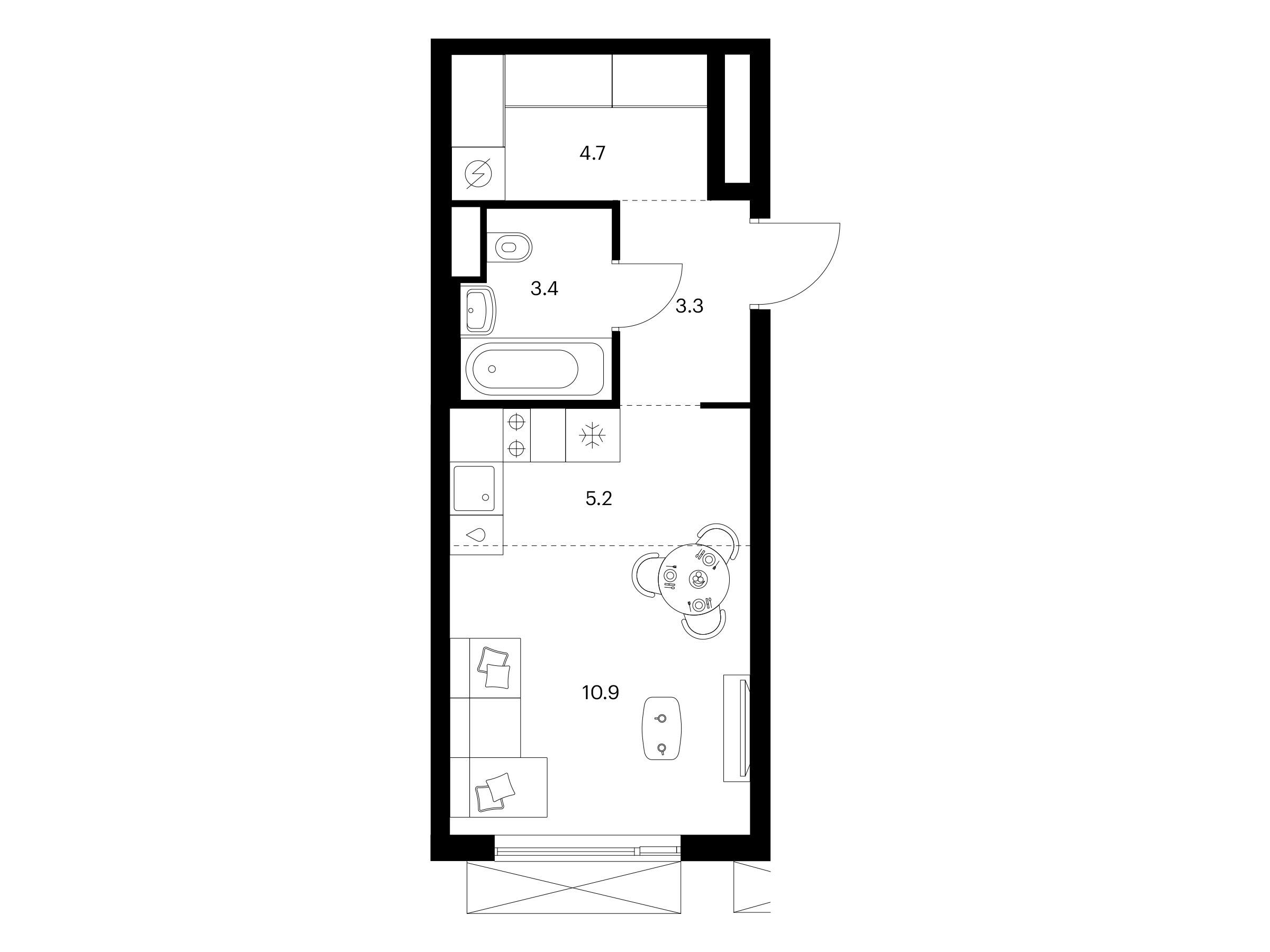 Планировка: Студия 27.50 м² в новостройке Мичуринский парк