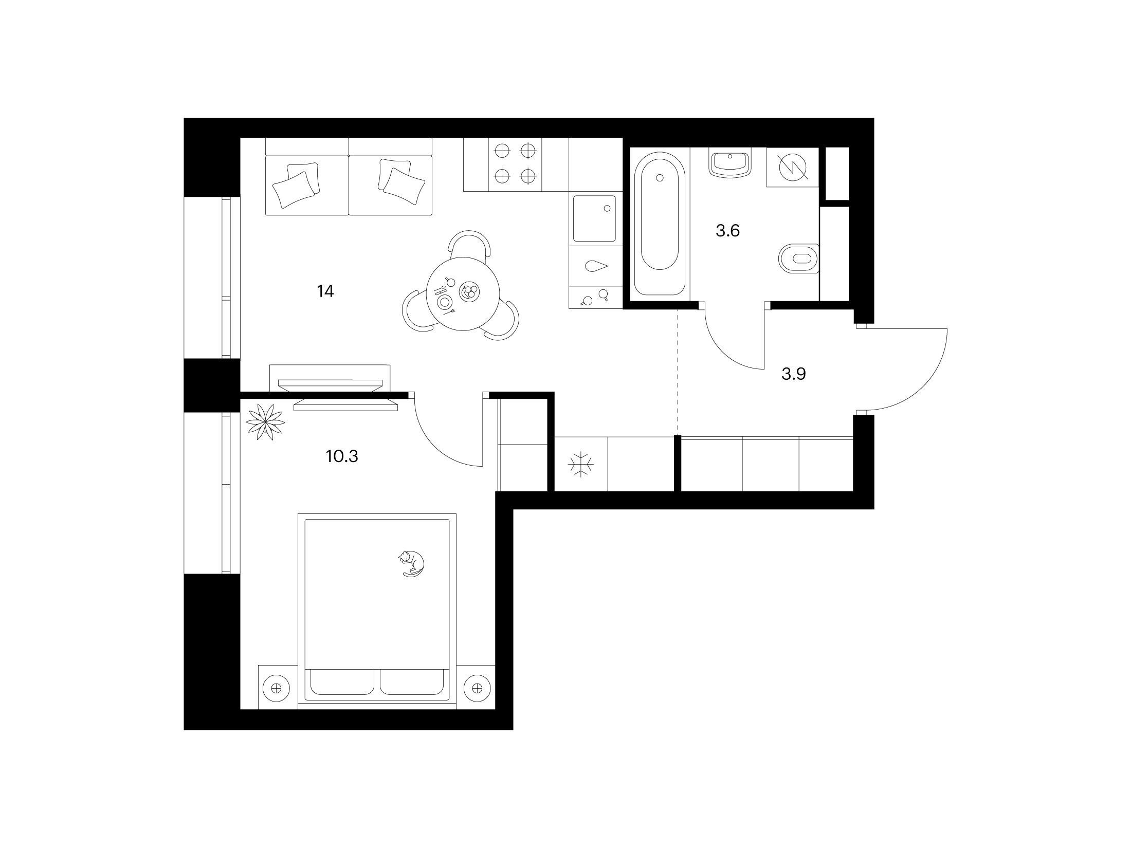 Планировка: 1-комн. квартира 31.80 м² в новостройке Онежский вал