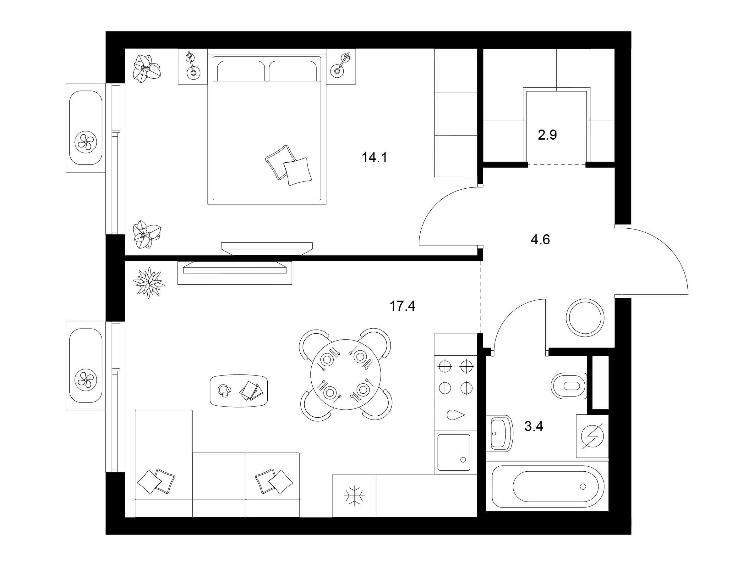 Планировка: 1-комн. квартира 42.40 м² в новостройке Алтуфьевское 53