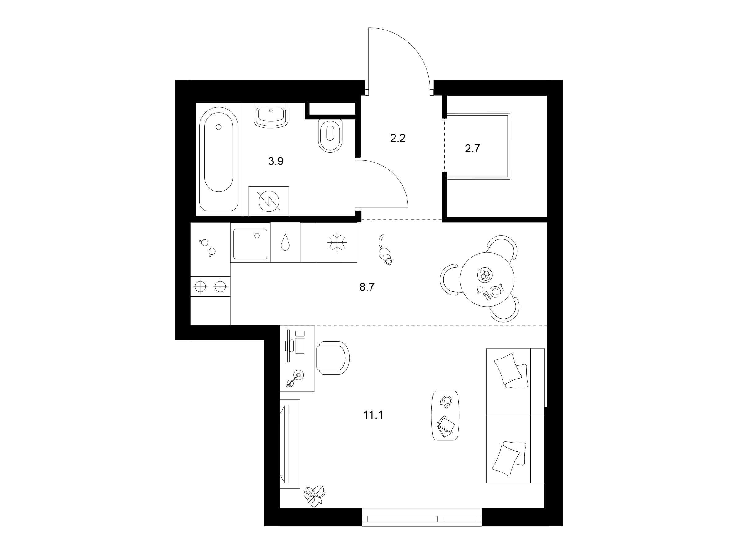 Планировка: Студия 28.60 м² в новостройке Саларьево парк