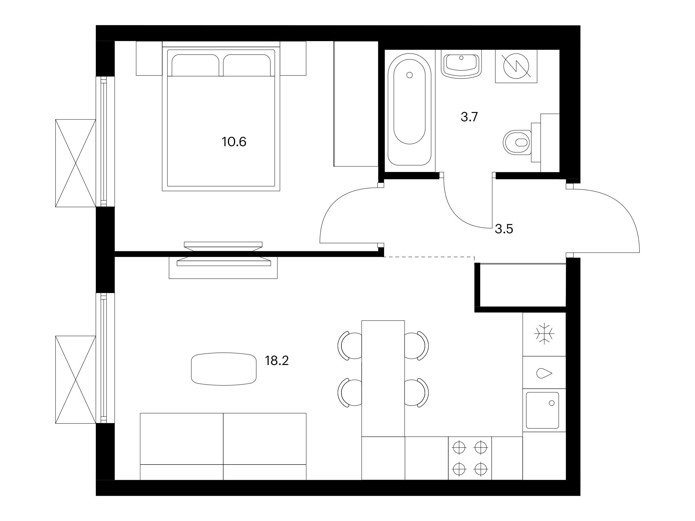 Планировка: 1-комн. квартира 36.00 м² в новостройке ЖК Никольские луга