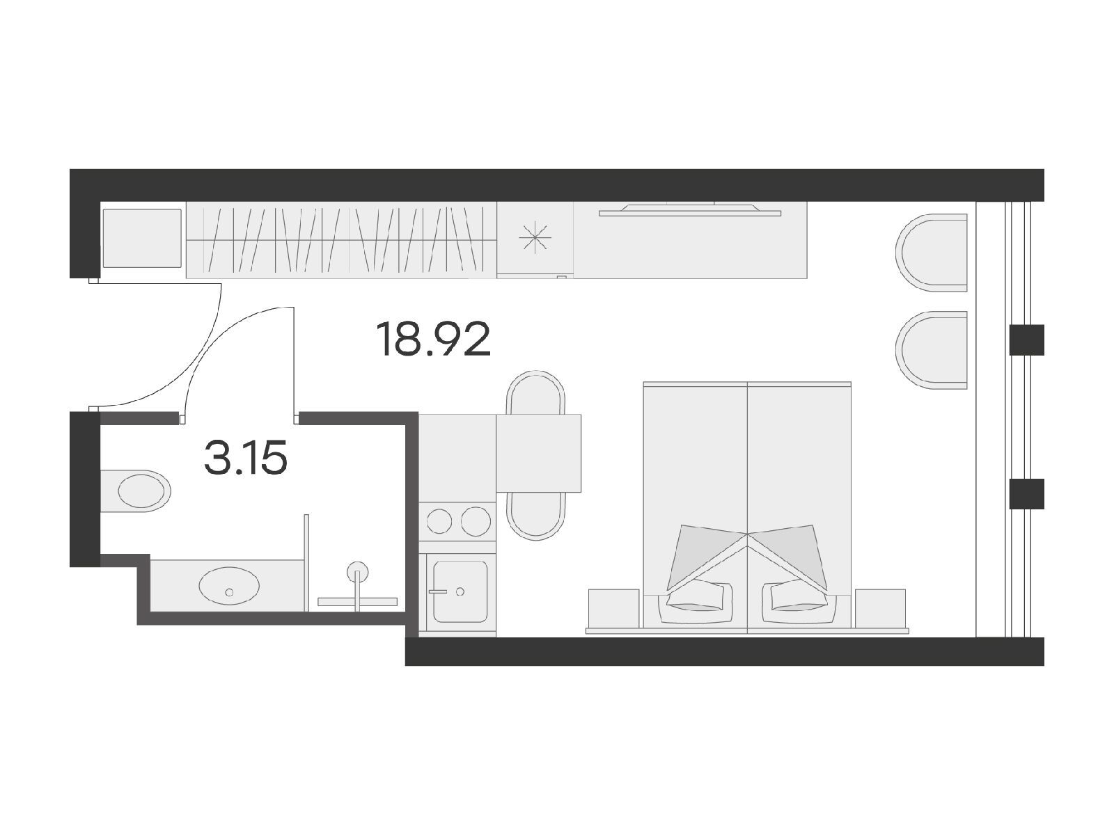 Планировка: Студия 21.50 м² в новостройке 25/7 Заневский