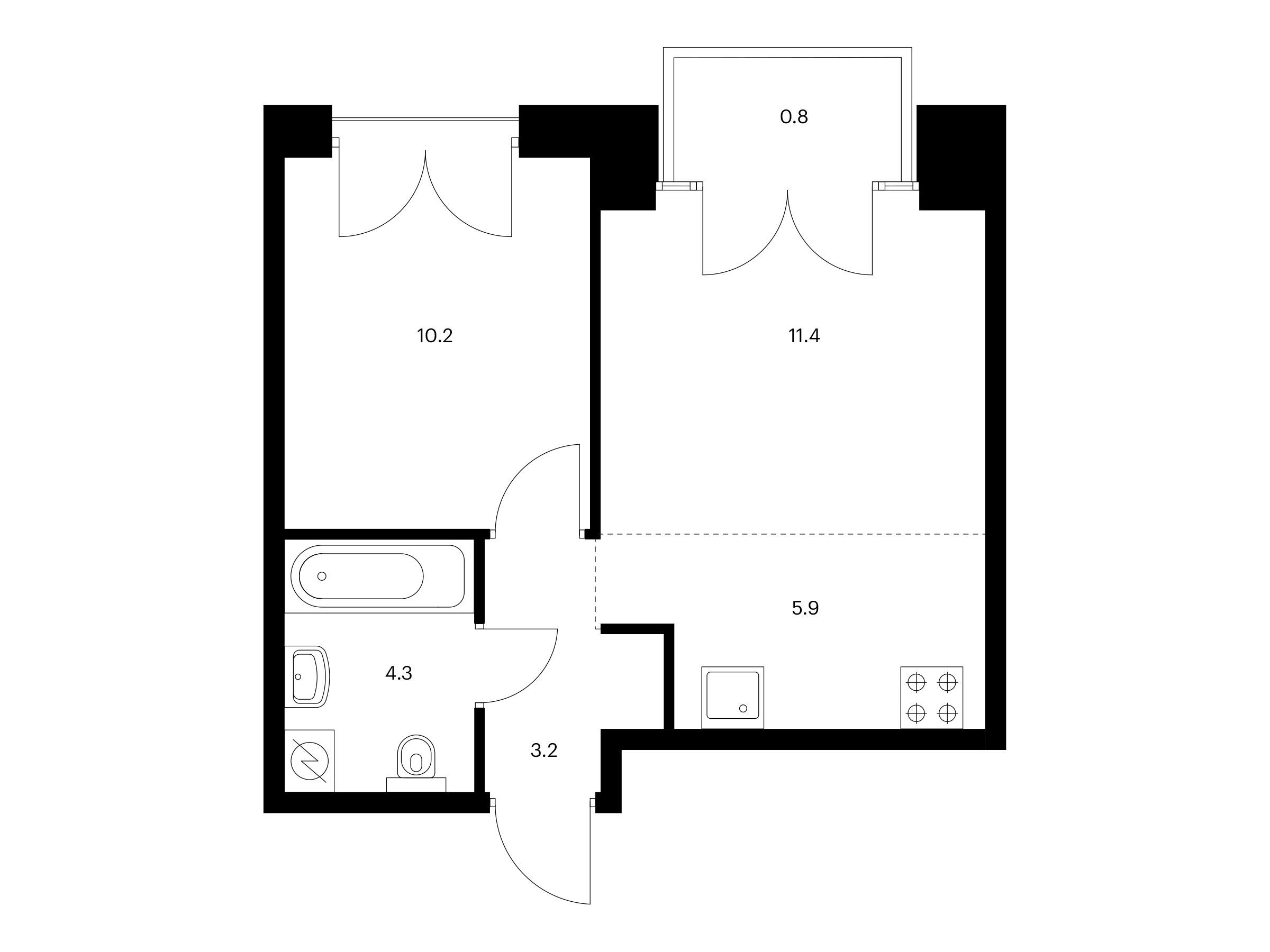 Планировка: 1-комн. квартира 35.80 м² в новостройке Лермонтовский 54