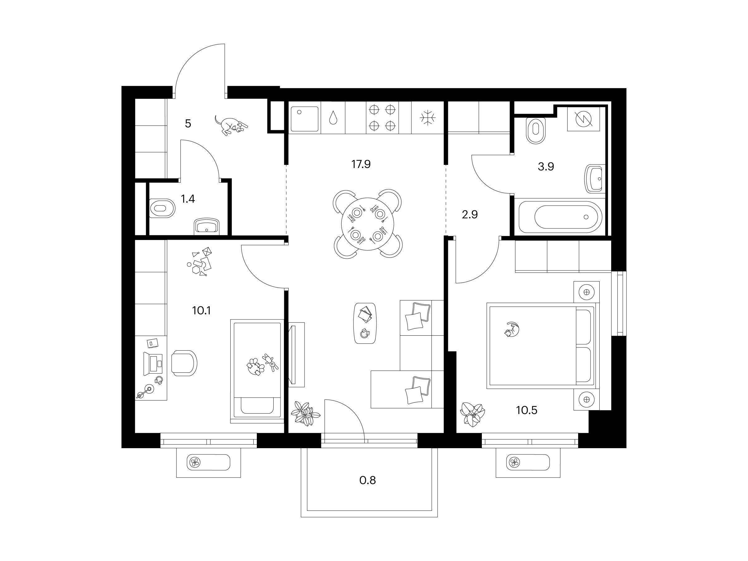 Планировка: 2-комн. квартира 52.50 м² в новостройке Янинский лес
