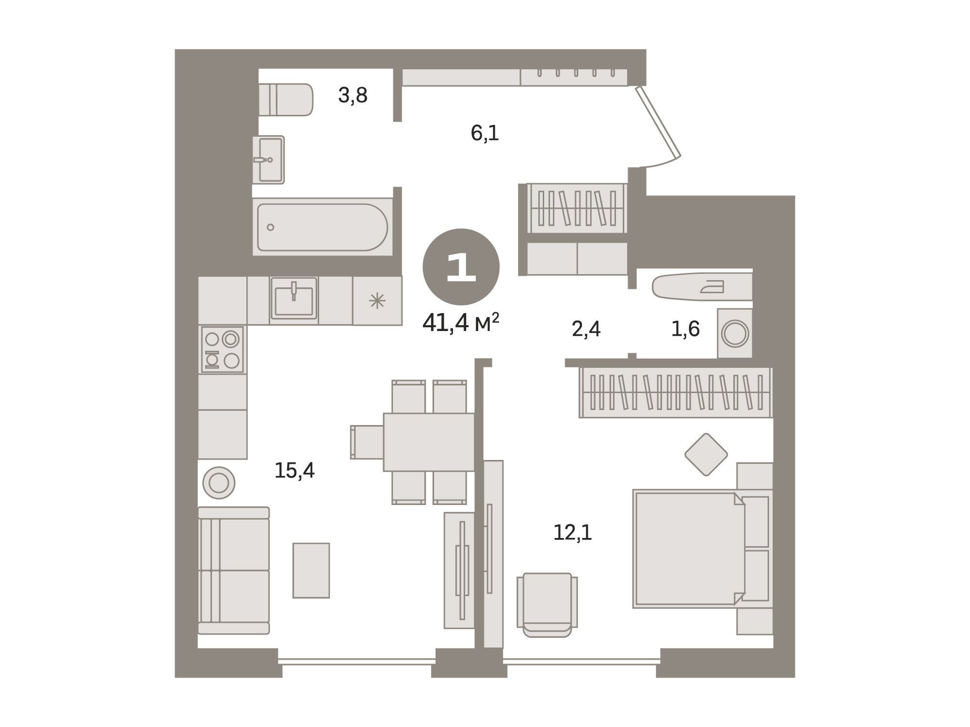 Планировка: 1-комн. квартира 41.40 м² в новостройке Квартал Герцена