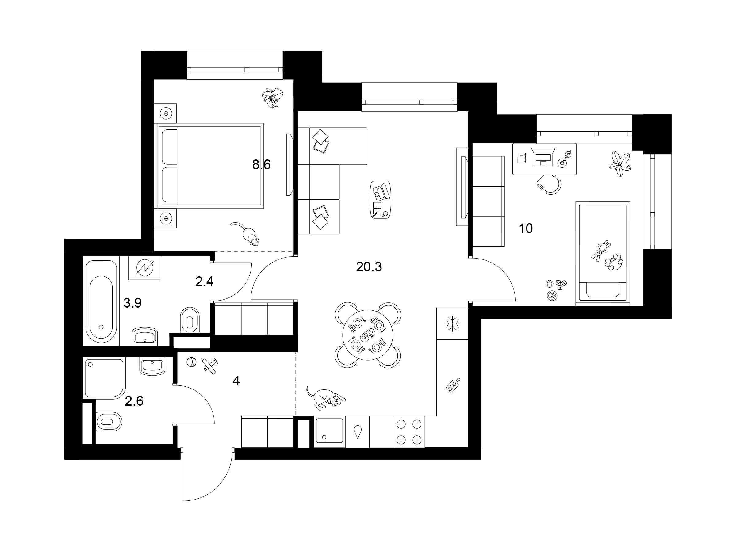 Планировка: 2-комн. квартира 51.80 м² в новостройке Середневский лес