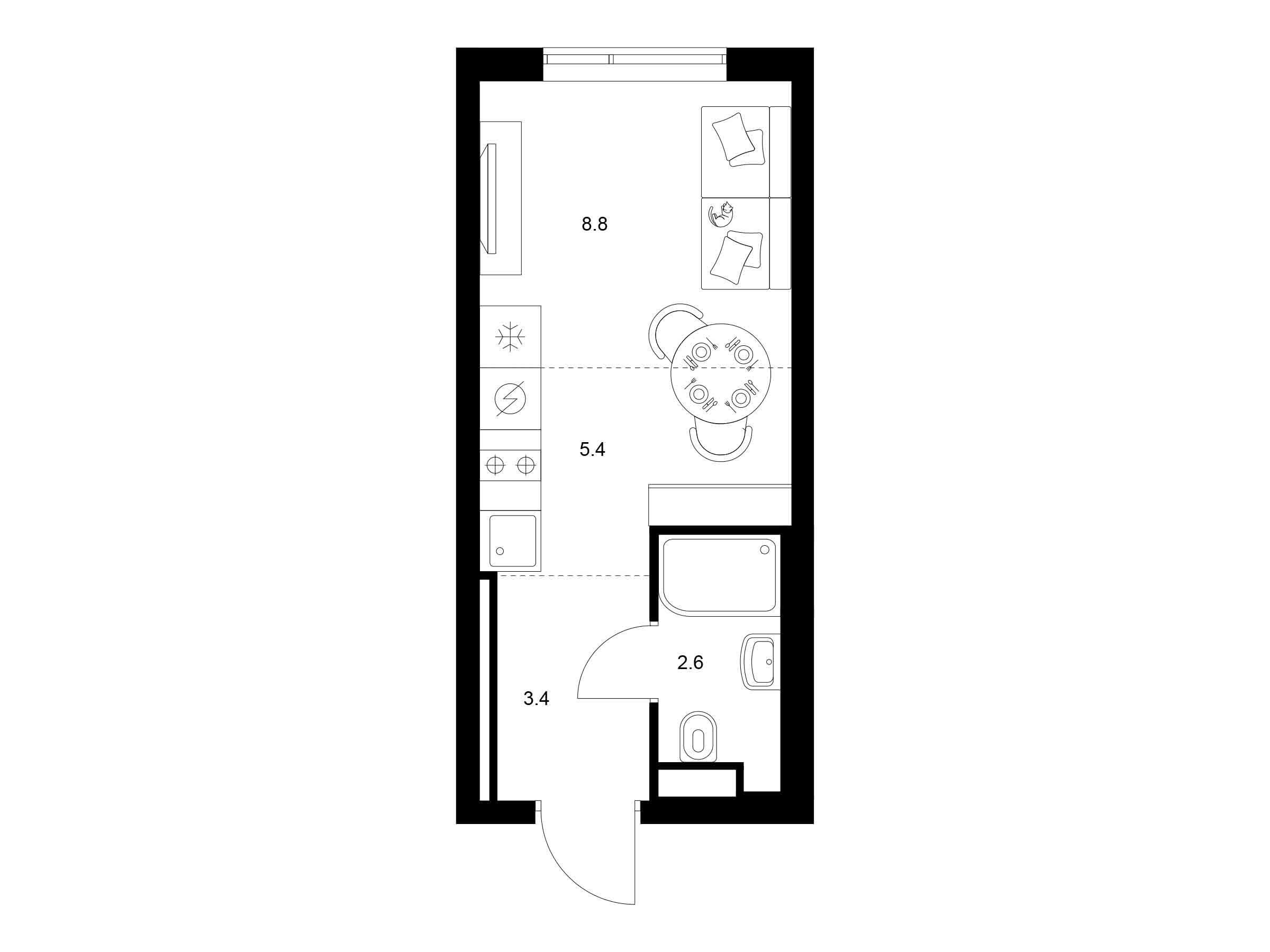Планировка: Студия 20.20 м² в новостройке Бунинская набережная