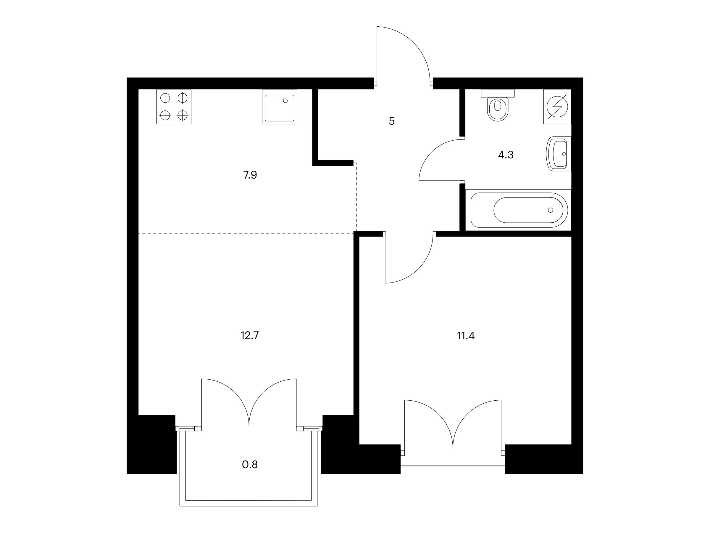 Планировка: 1-комн. квартира 42.10 м² в новостройке Лермонтовский 54
