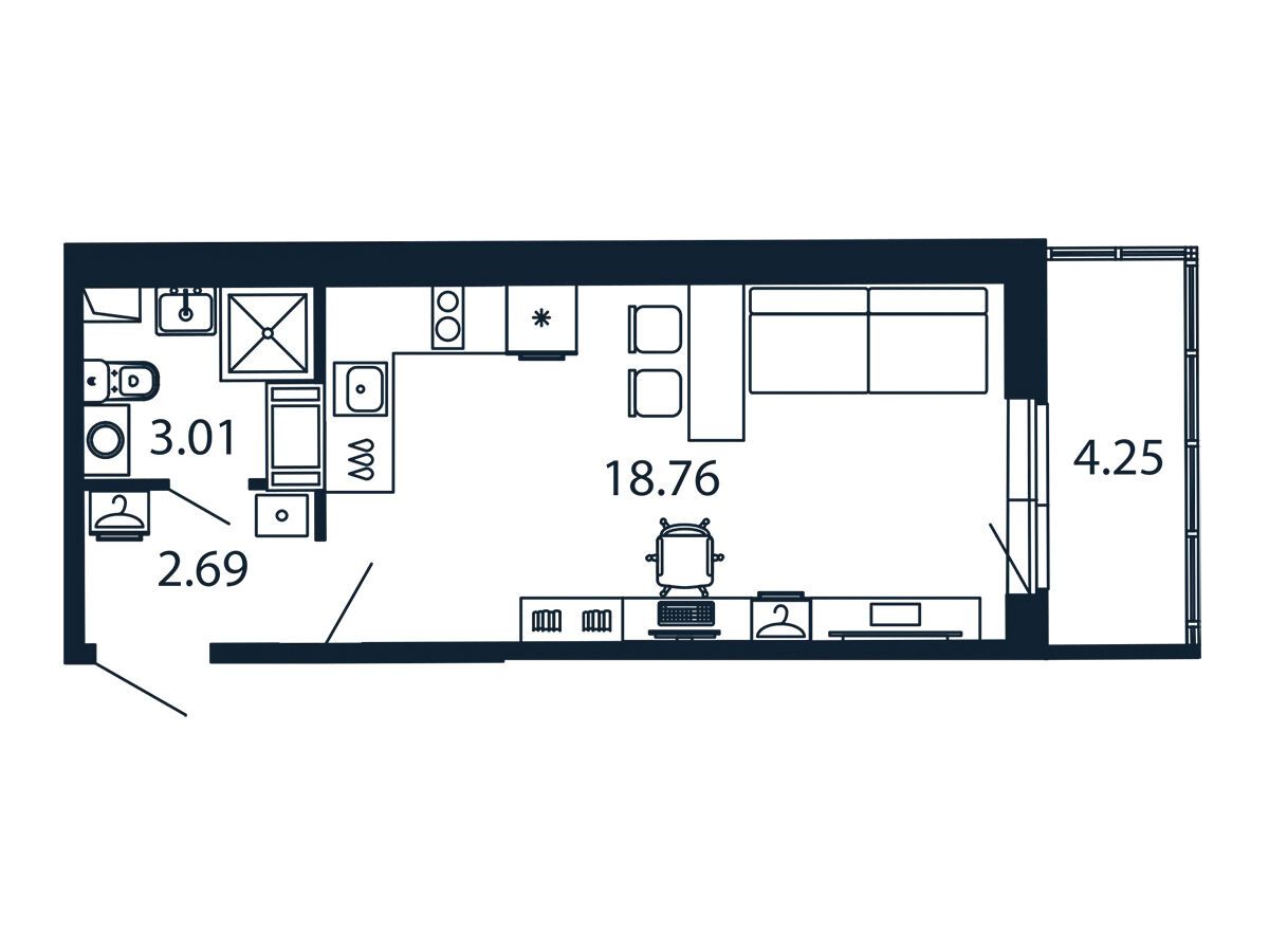 Планировка: Студия 23.30 м² в новостройке ЖК Полис ЛАВрики