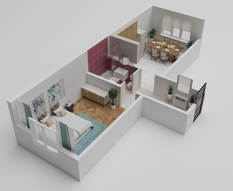 Планировка: 1-комн. квартира 43.87 м² в новостройке ЖК Мирград