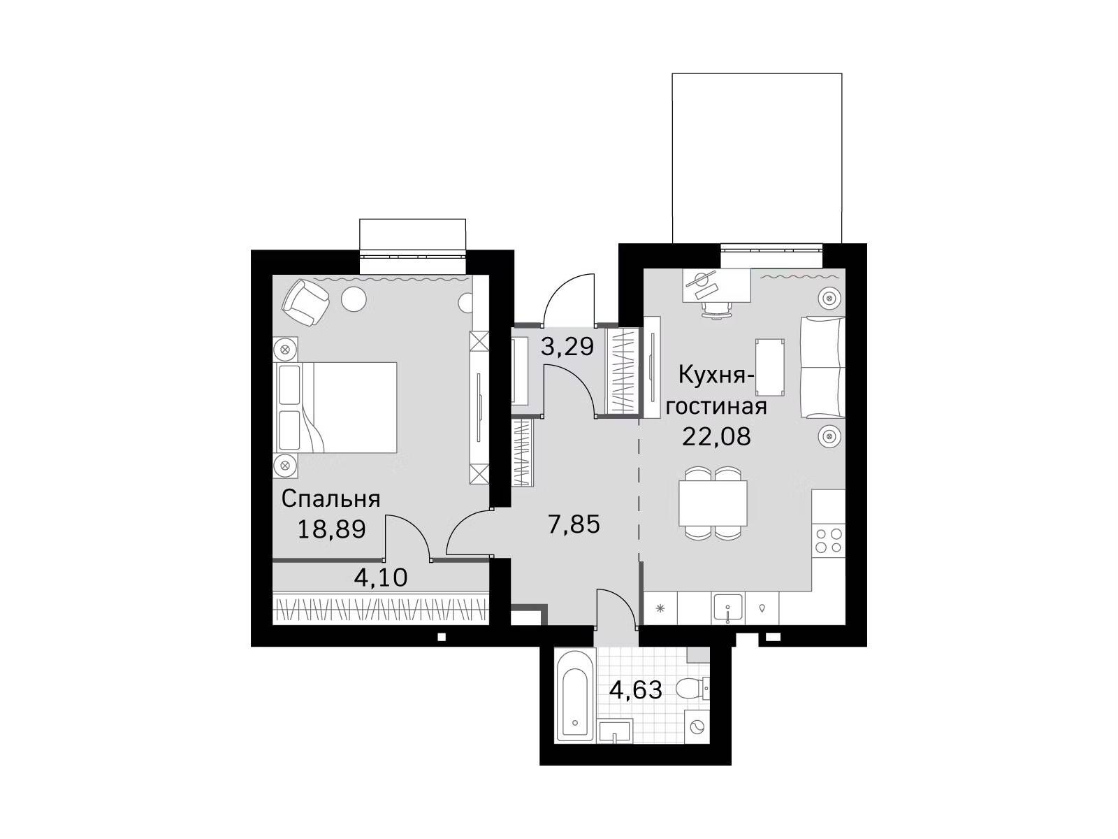 Планировка: 1-комн. квартира 60.84 м² в новостройке Жаворонки Клаб