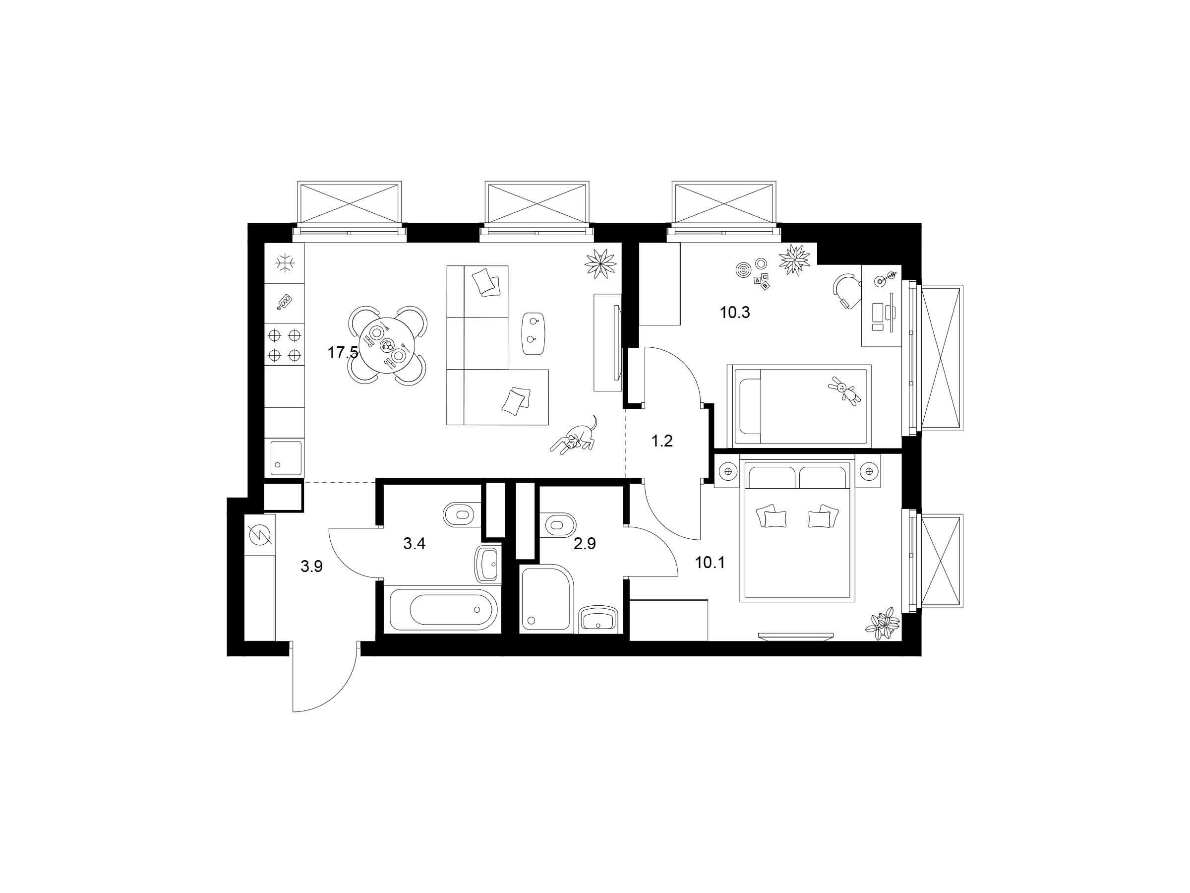 Планировка: 2-комн. квартира 49.30 м² в новостройке 2-й Иртышский