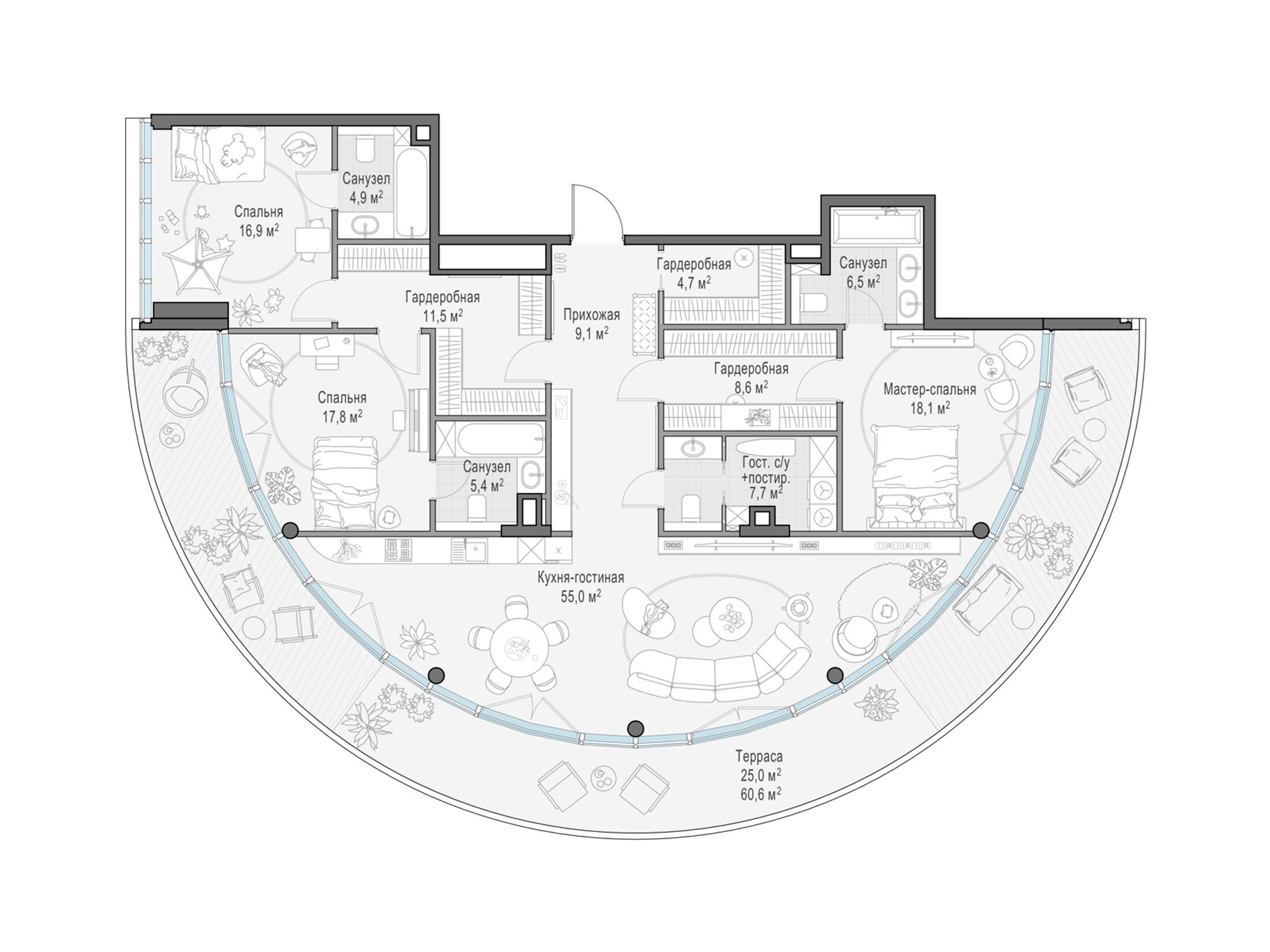 Планировка: 3-комн. квартира 172.70 м² в новостройке Фрунзенский