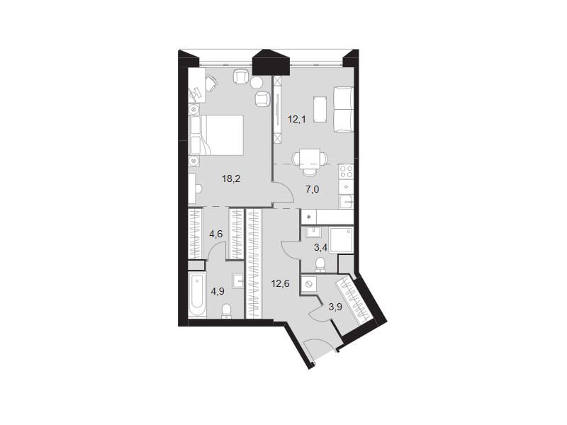 Планировка: 2-комн. квартира 66.70 м² в новостройке Архитектор