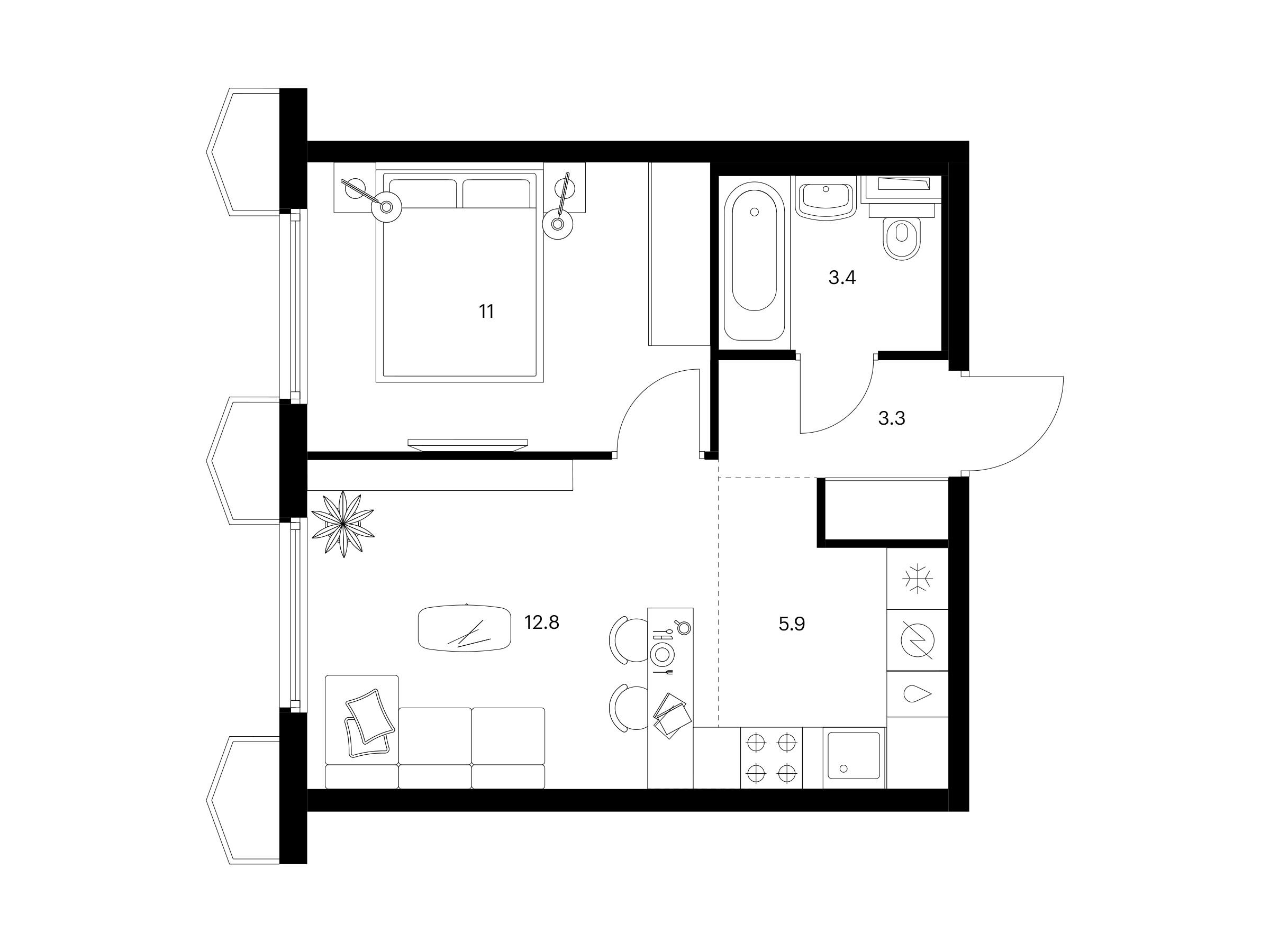 Планировка: 1-комн. квартира 36.40 м² в новостройке Бусиновский парк