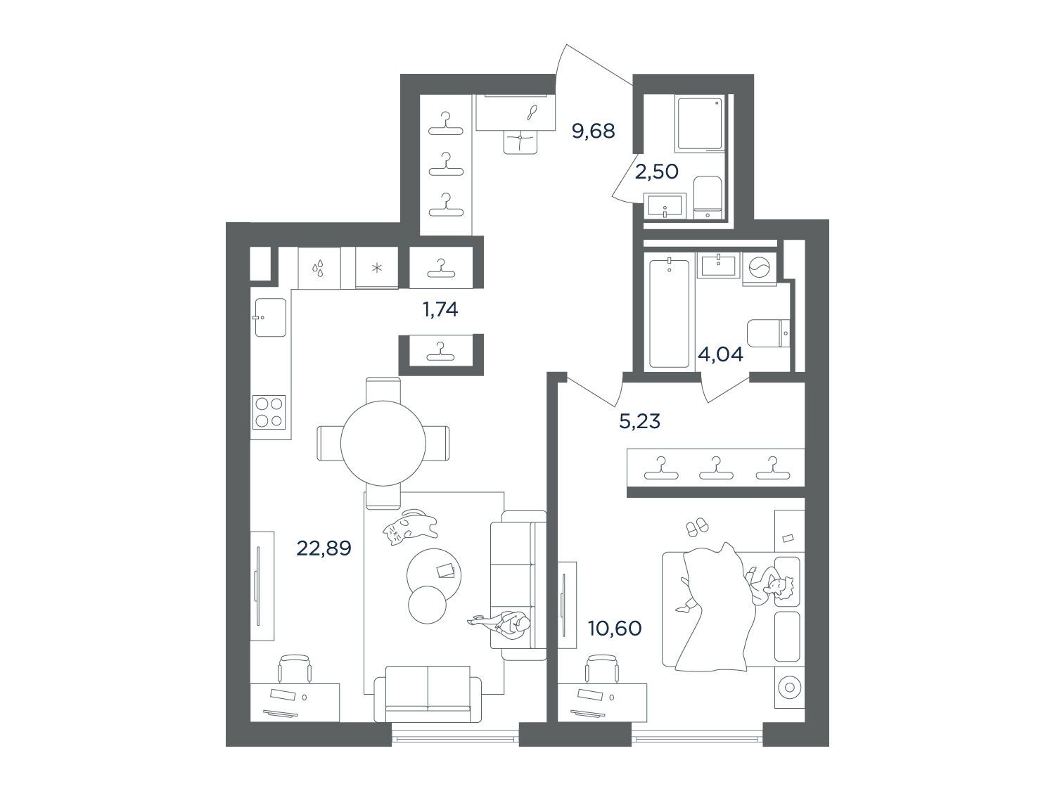 Планировка: 1-комн. квартира 56.68 м² в новостройке ЖК Ультима cити