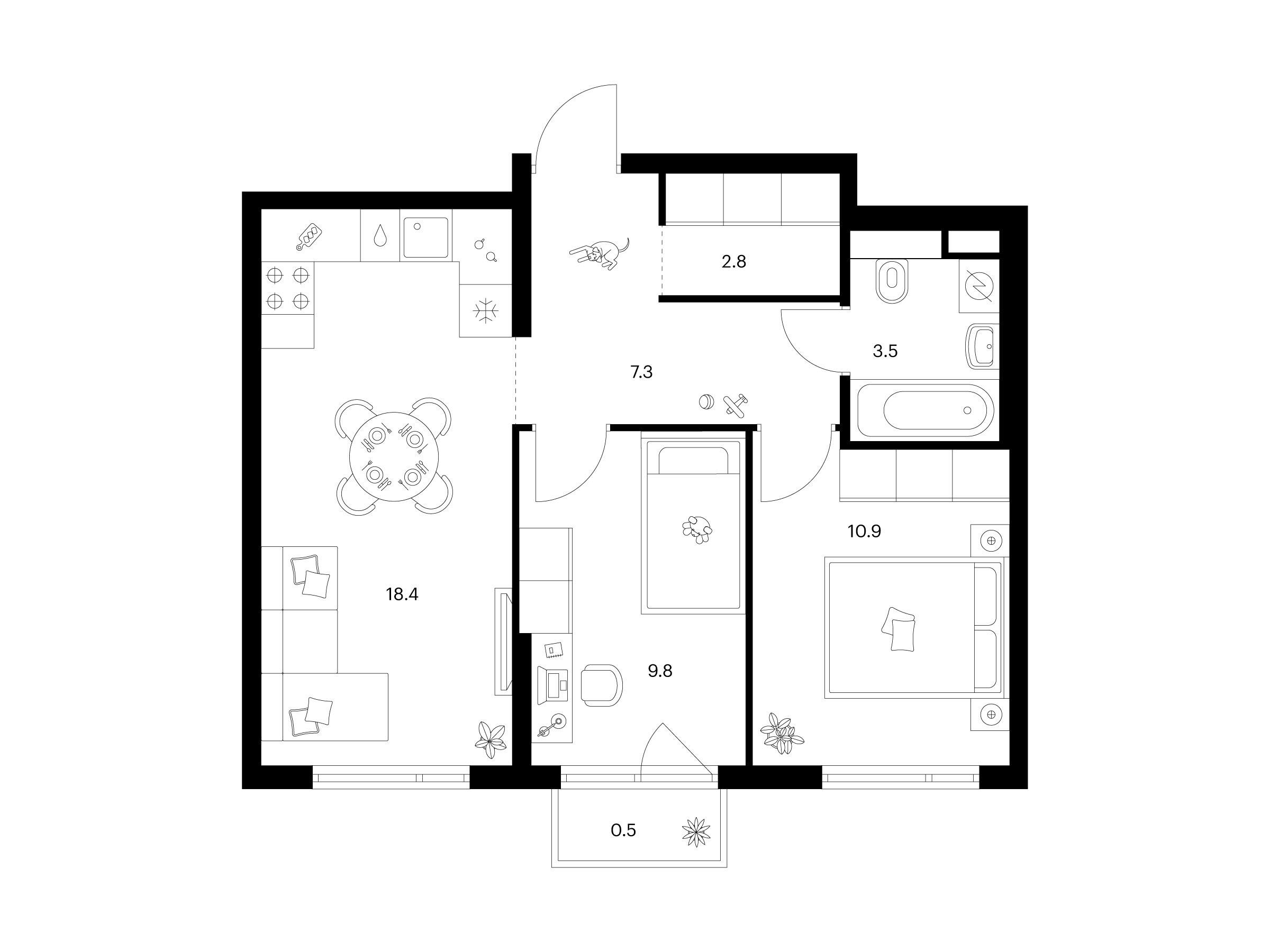 Планировка: 2-комн. квартира 53.20 м² в новостройке Руставели 14