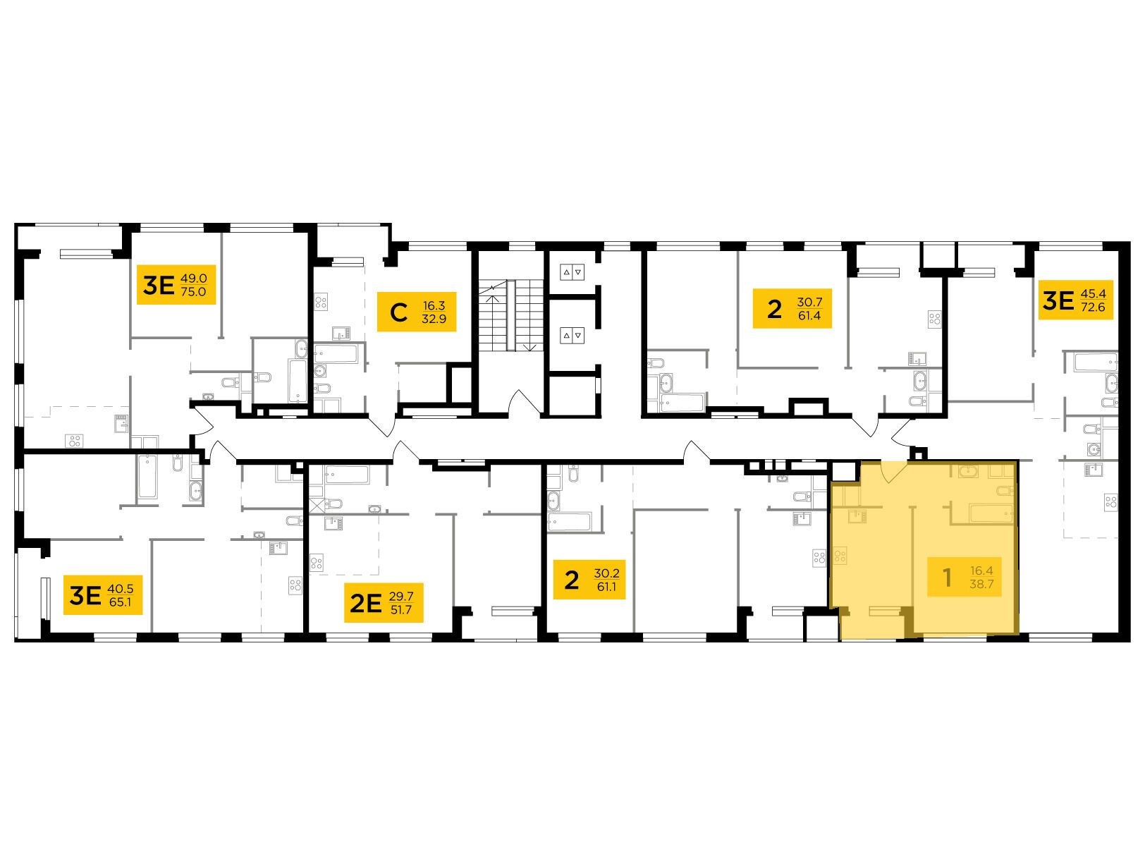 Планировка: 1-комн. квартира 38.70 м² в новостройке ЖК Филатов луг