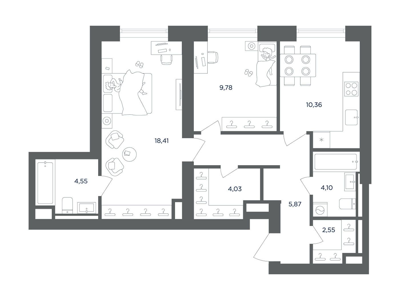 Планировка: 2-комн. квартира 62.99 м² в новостройке ЖК Ультима cити