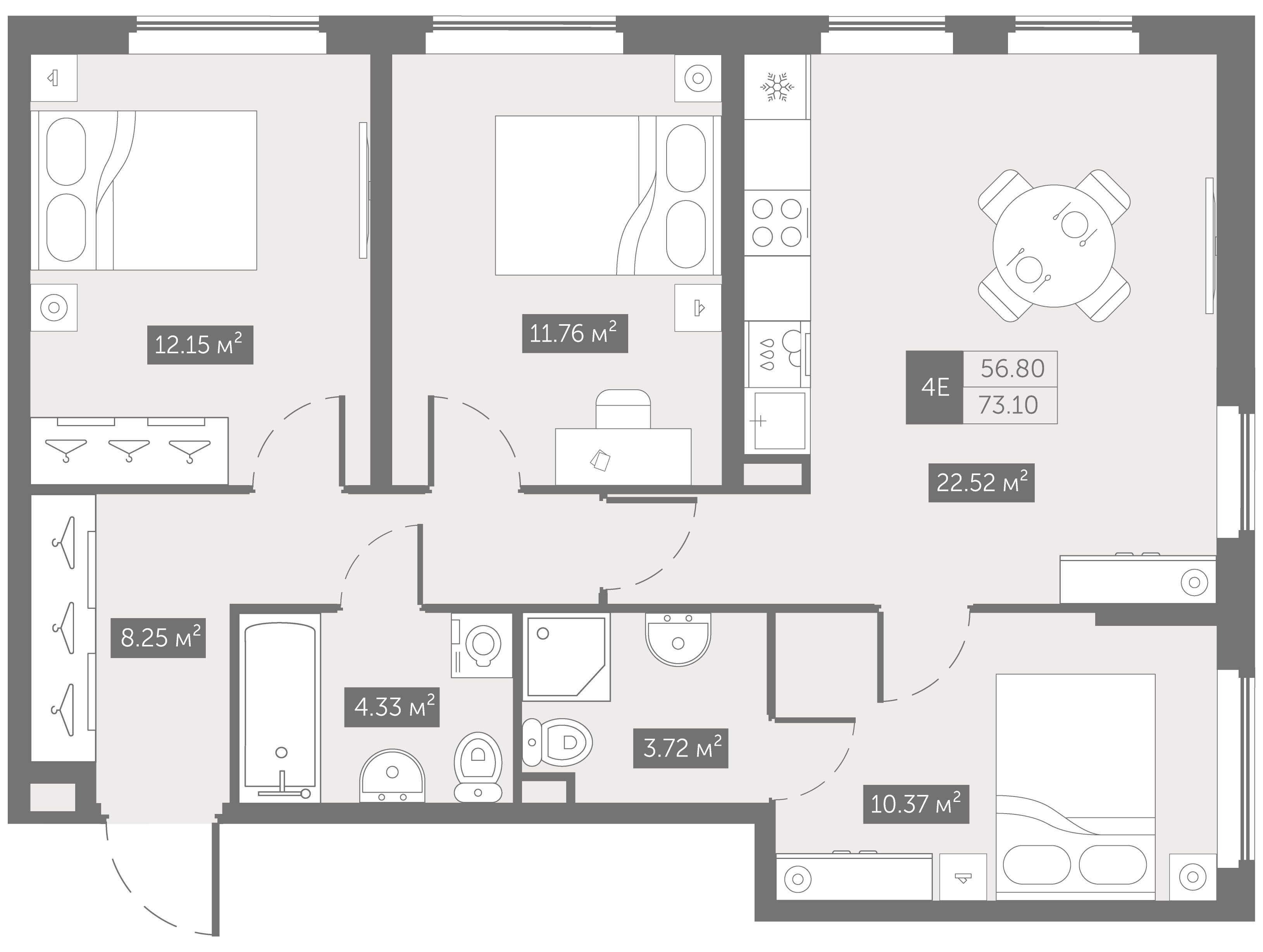 Планировка: 3-комн. квартира 73.10 м² в новостройке ЖК Зум на Неве