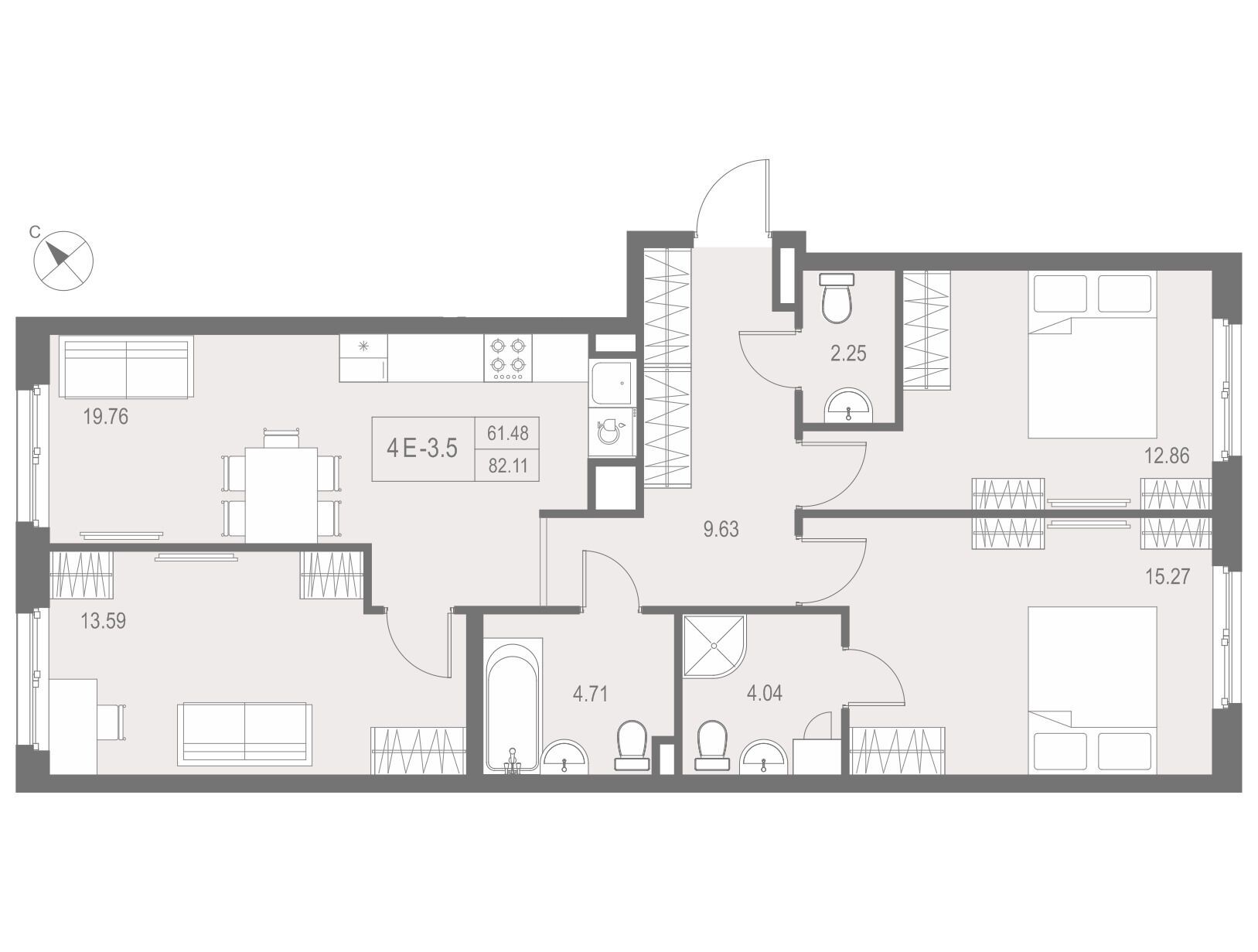Планировка: 3-комн. квартира 82.11 м² в новостройке ЖК Зум на Неве