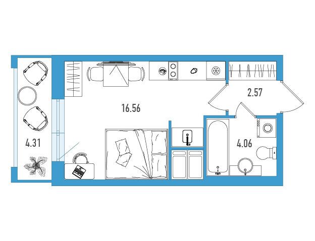 Планировка: Студия 24.48 м² в новостройке ЖК Искра Сити