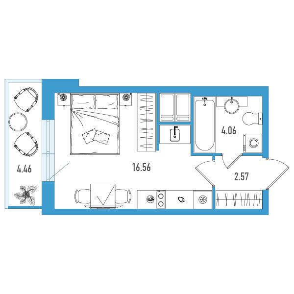 Планировка: Студия 24.53 м² в новостройке ЖК Искра Сити