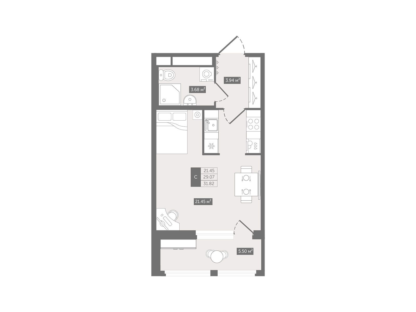 Планировка: Студия 31.82 м² в новостройке Квартал Воронцовский