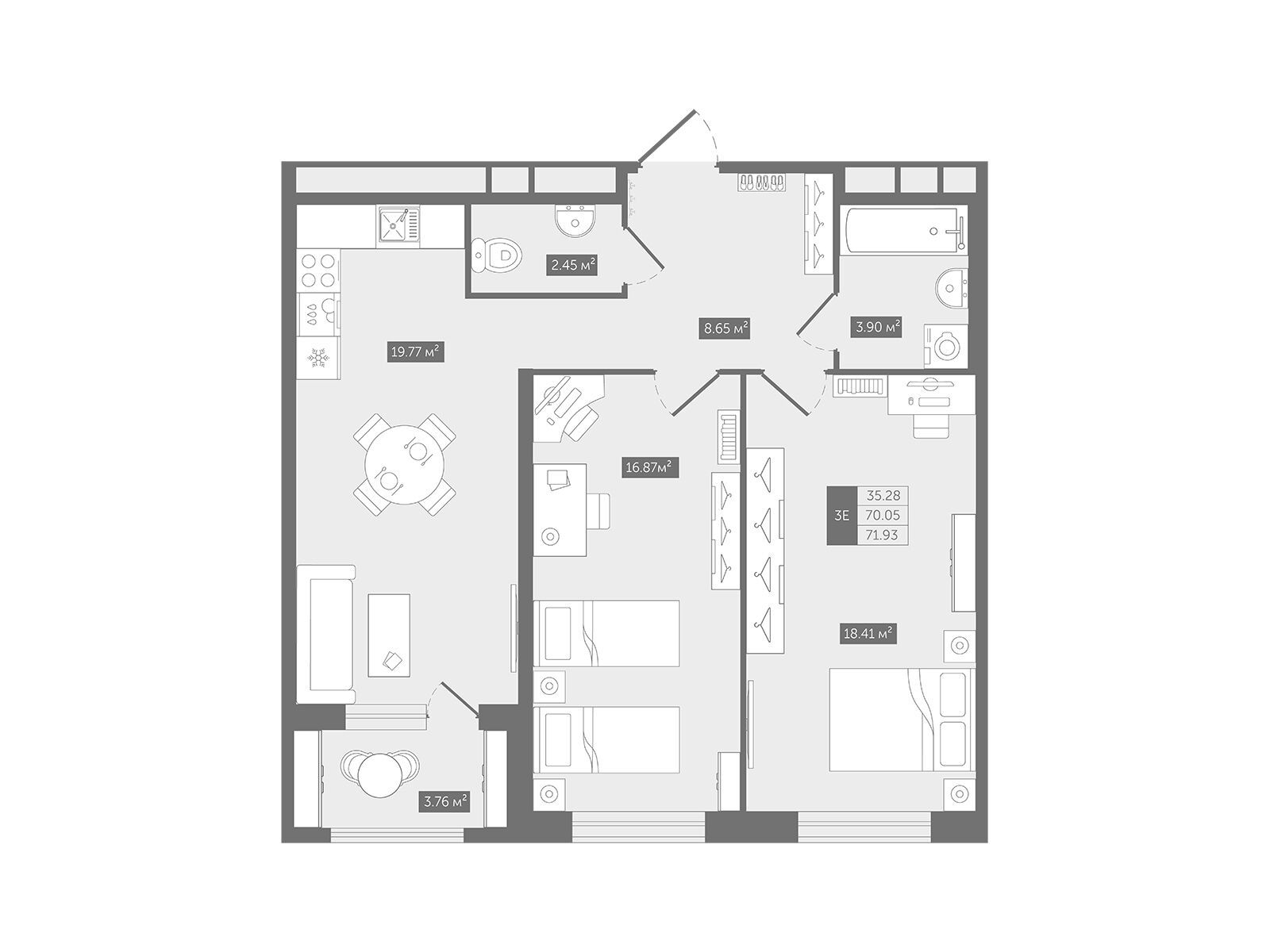 Планировка: 2-комн. квартира 71.93 м² в новостройке ЖК Квартал Воронцовский