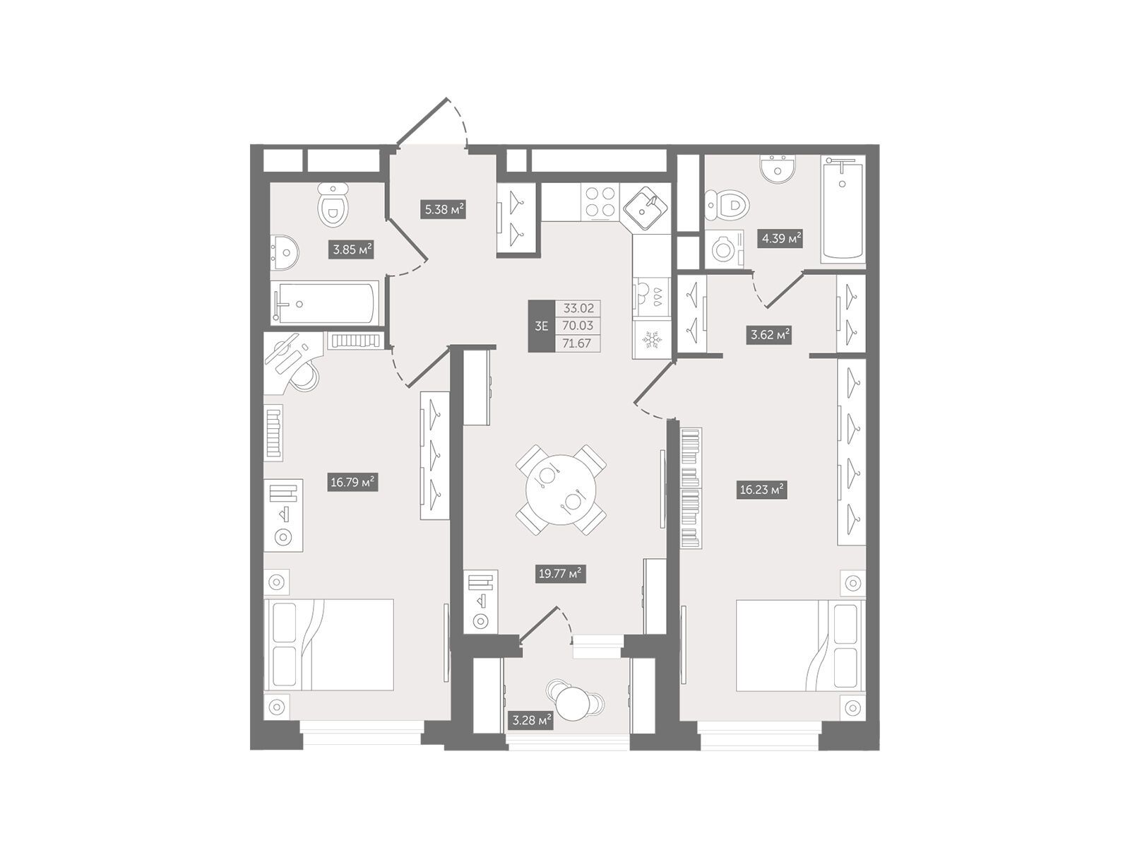 Планировка: 2-комн. квартира 71.67 м² в новостройке Квартал Воронцовский