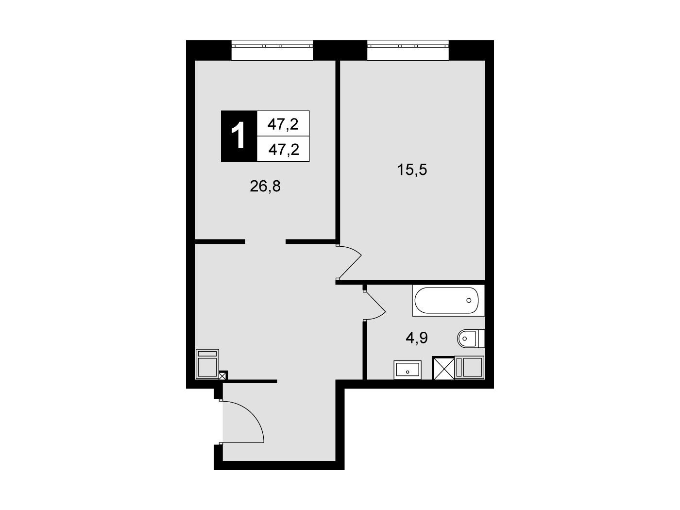Планировка: 1-комн. квартира 47.20 м² в новостройке Восточный