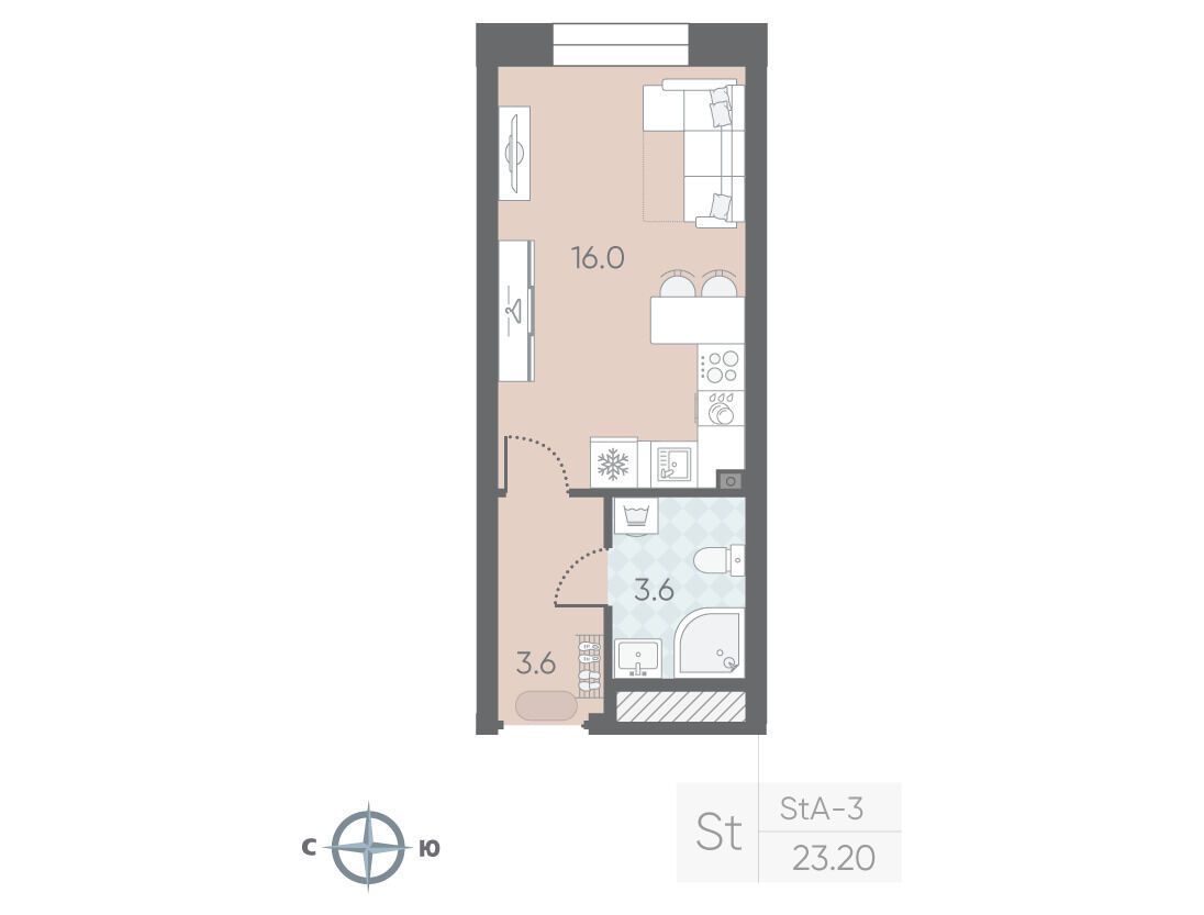 Планировка: Студия 23.20 м² в новостройке ЖК Большая Охта