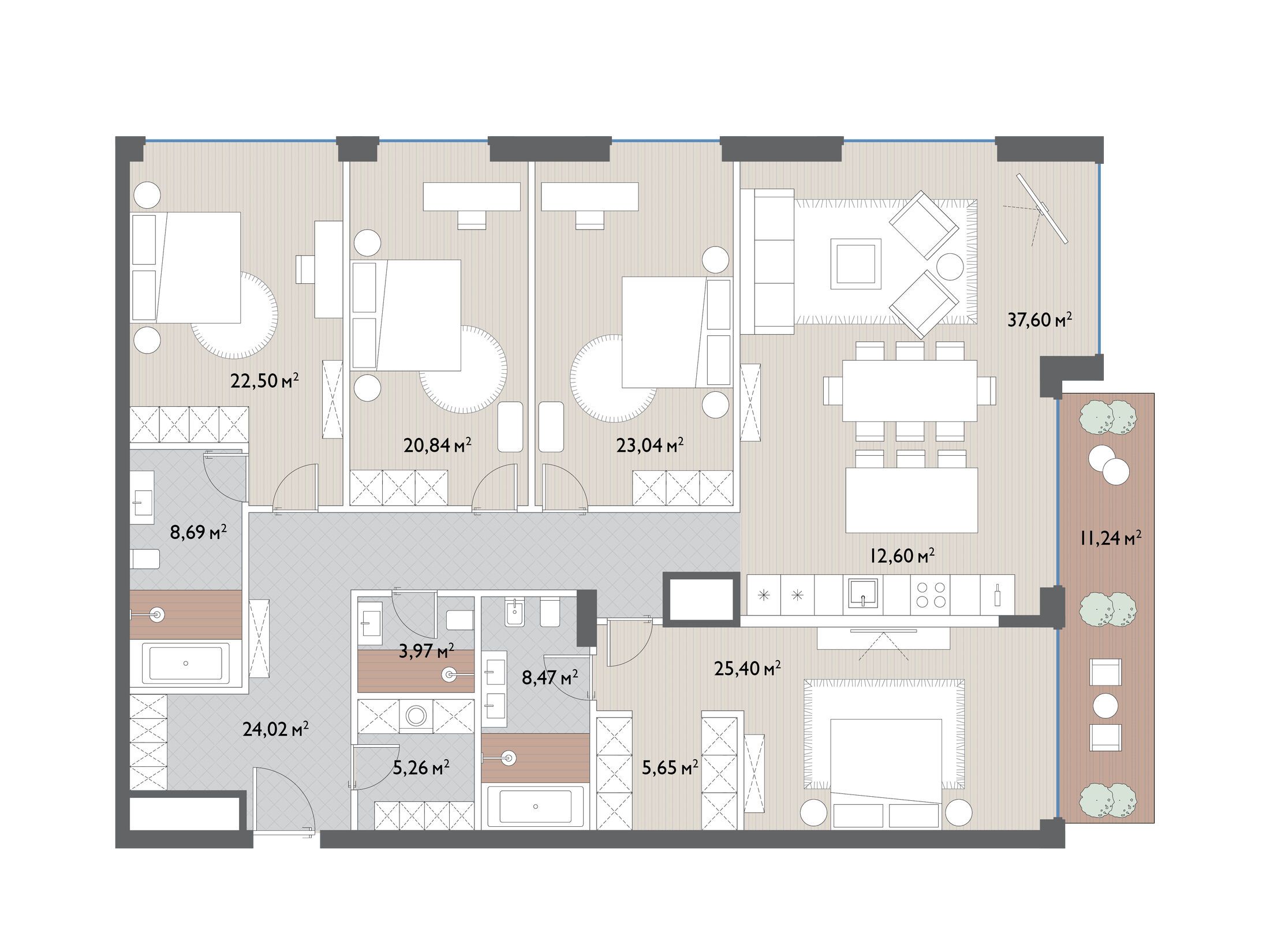 Планировка: 5-комн. квартира 210.00 м² в новостройке Вишневый сад