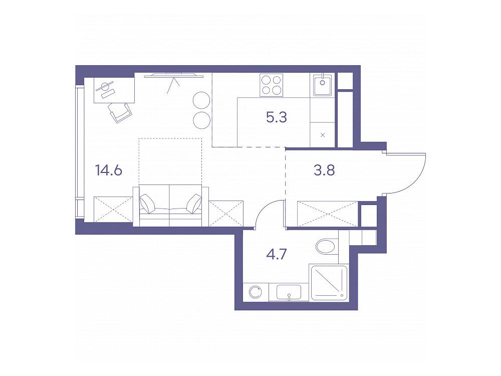 Планировка: Студия 28.40 м² в новостройке Лот от Аквилон