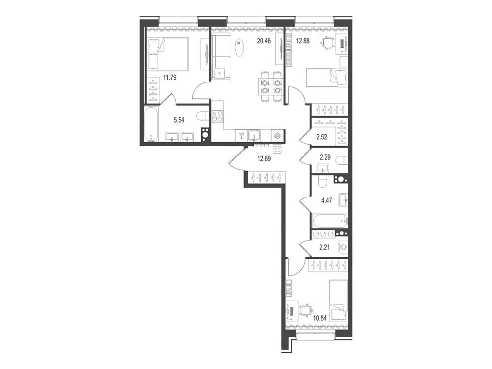 Планировка: 3-комн. квартира 85.69 м² в новостройке ЖК Остров первых