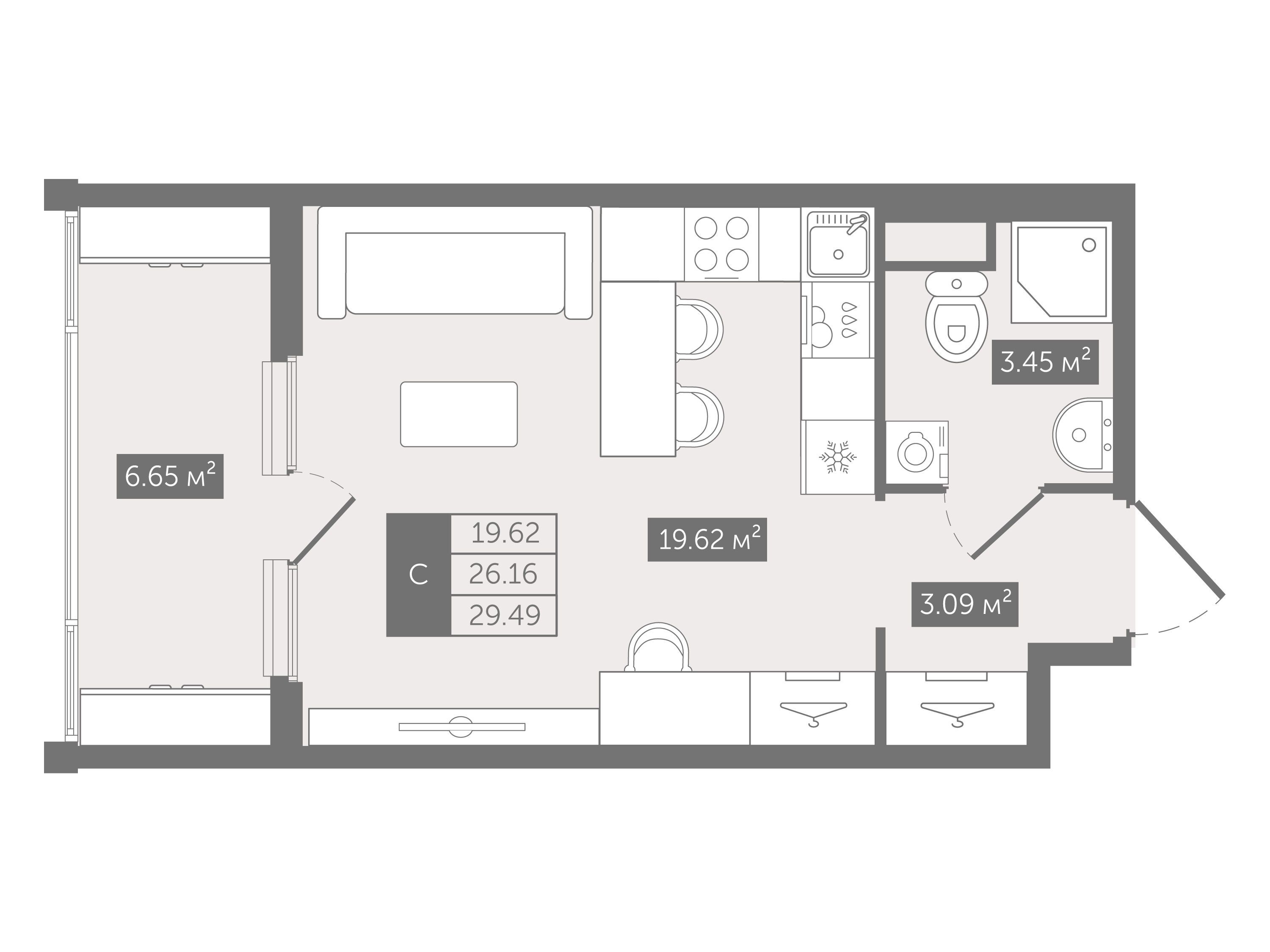 Планировка: Студия 29.11 м² в новостройке ЖК Новгородская 8