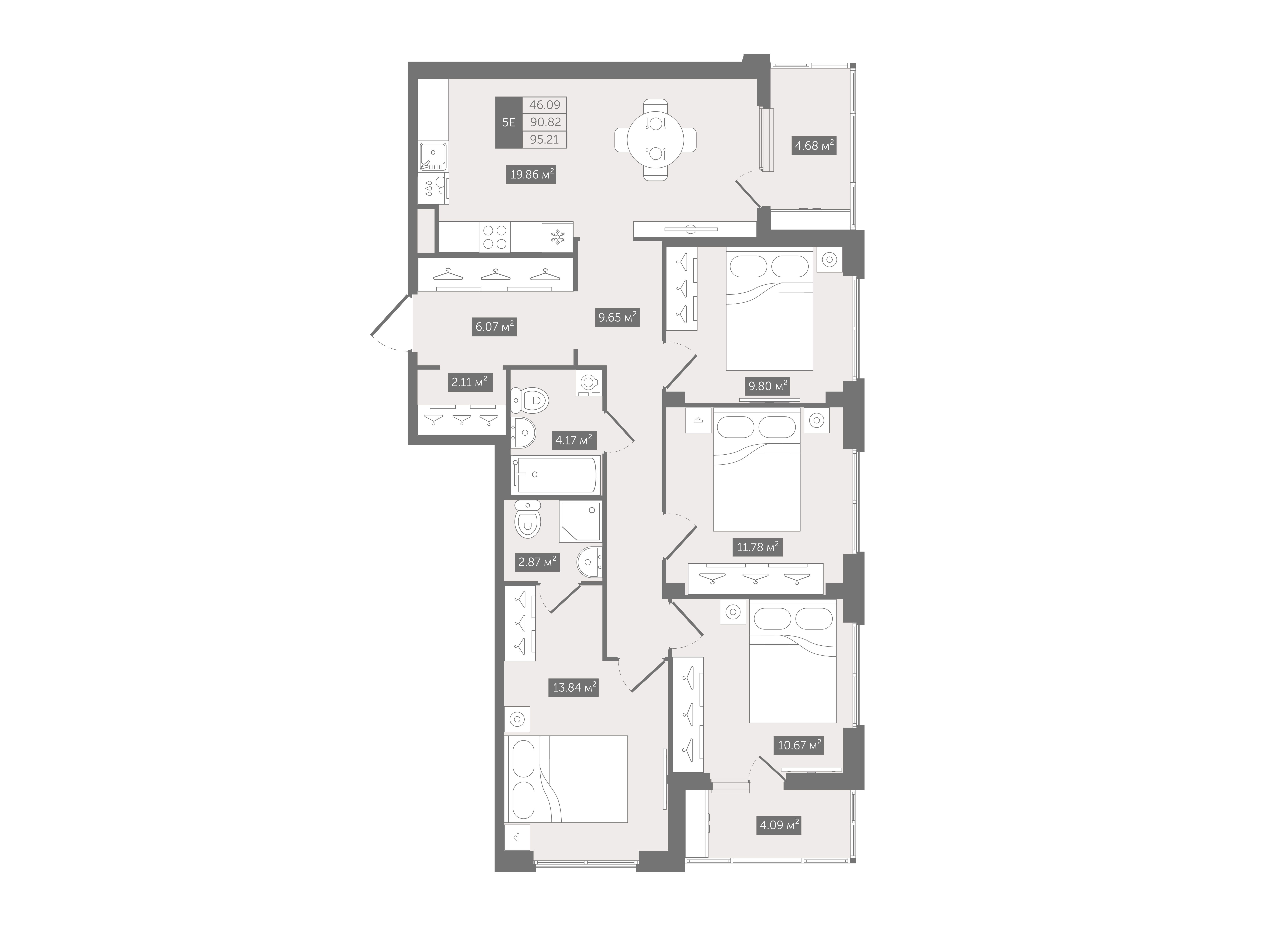 Планировка: 4-комн. квартира 94.23 м² в новостройке ЖК Новгородская 8