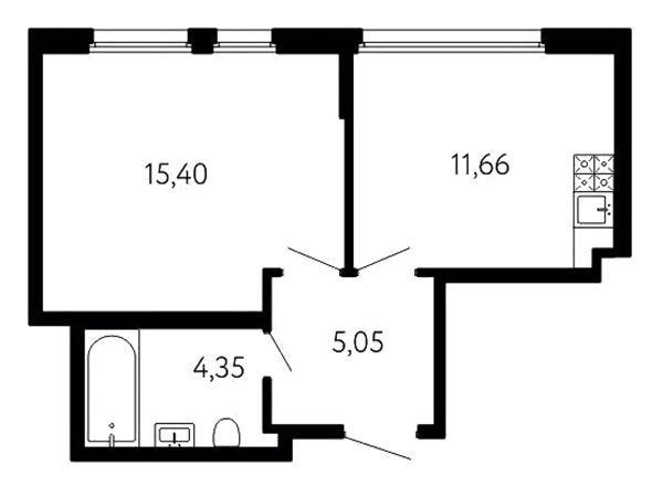 Планировка: 1-комн. квартира 36.46 м² в новостройке 17 линия
