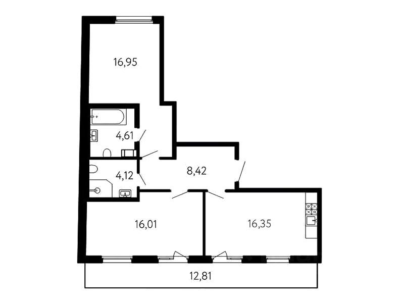 Планировка: 2-комн. квартира 70.30 м² в новостройке 17 линия