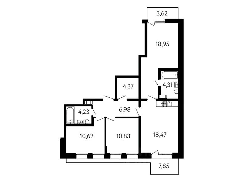 Планировка: 3-комн. квартира 82.21 м² в новостройке ЖК 17 линия