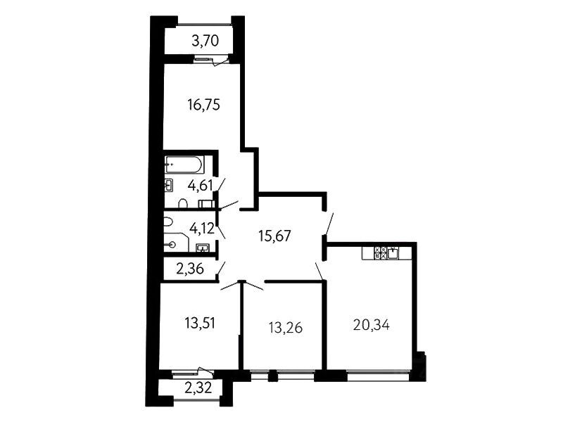 Планировка: 3-комн. квартира 92.43 м² в новостройке ЖК 17 линия