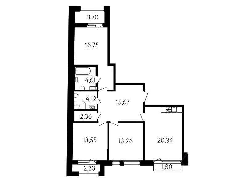 Планировка: 3-комн. квартира 93.01 м² в новостройке ЖК 17 линия