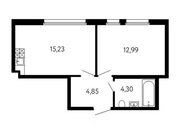 Планировка: 1-комн. квартира 37.37 м² в новостройке ЖК 17 линия