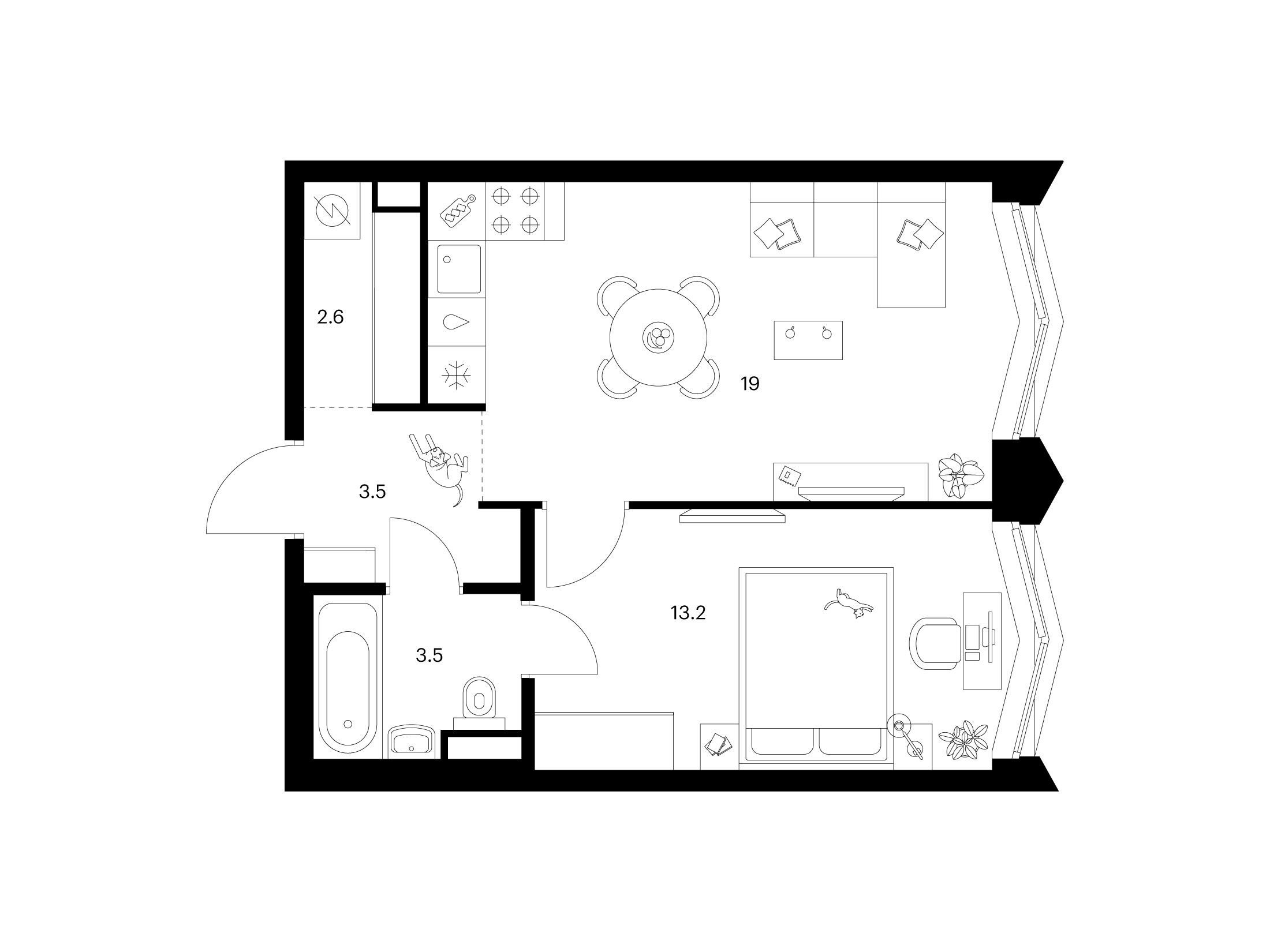 Планировка: 1-комн. квартира 41.80 м² в новостройке ЖК Матвеевский парк