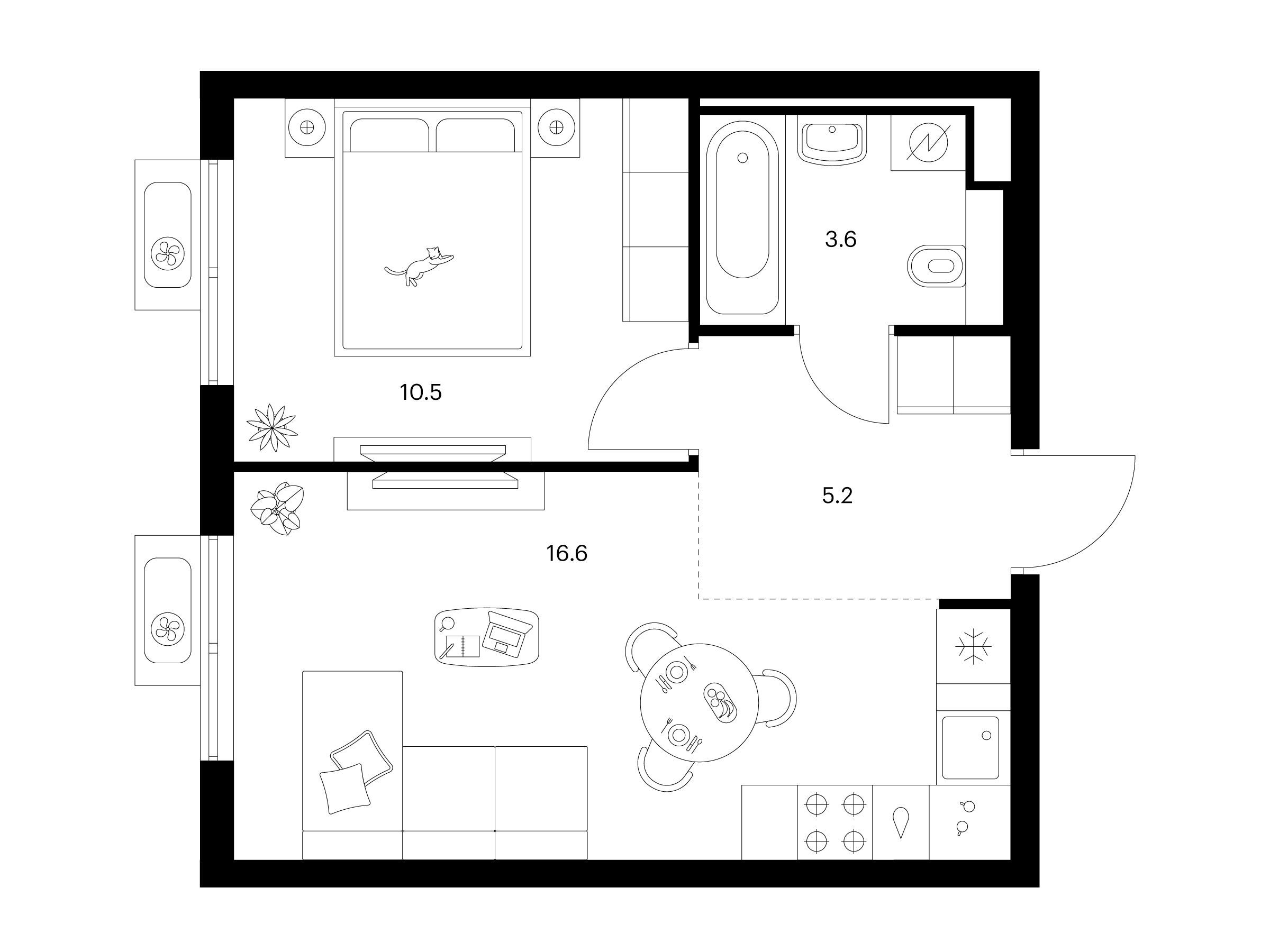 Планировка: 1-комн. квартира 35.90 м² в новостройке Митинский лес