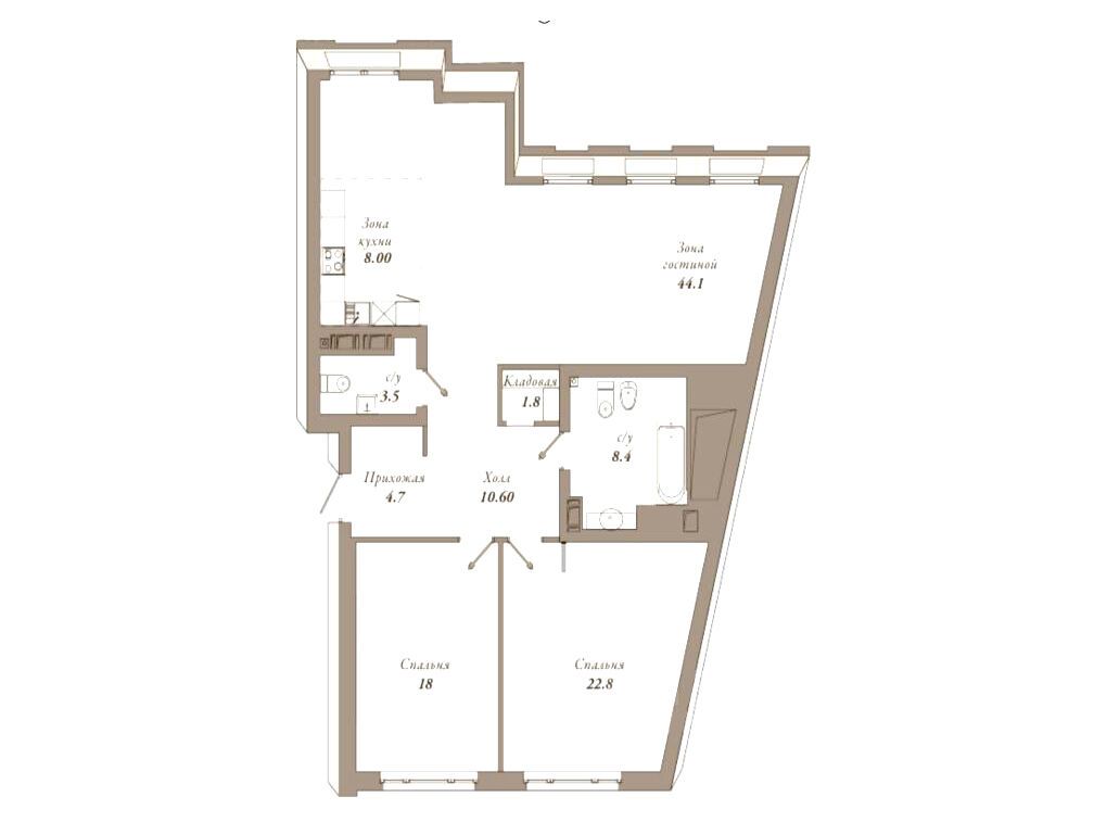 Планировка: 2-комн. квартира 121.90 м² в новостройке Приоритет
