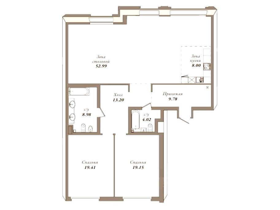 Планировка: 2-комн. квартира 139.20 м² в новостройке Приоритет