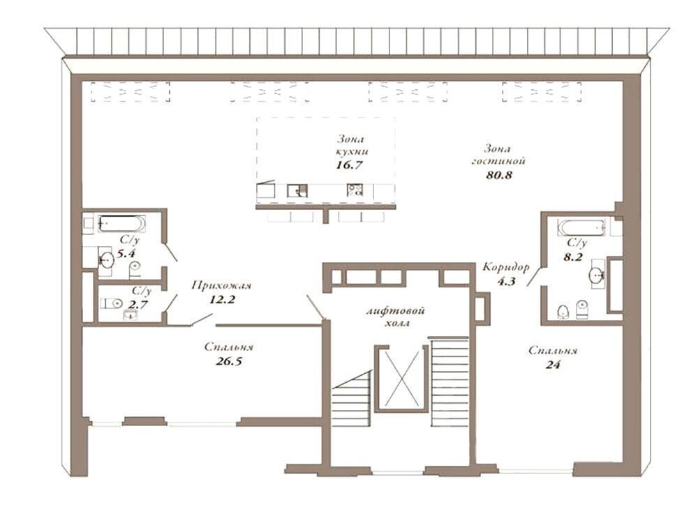 Планировка: 2-комн. квартира 180.80 м² в новостройке Приоритет