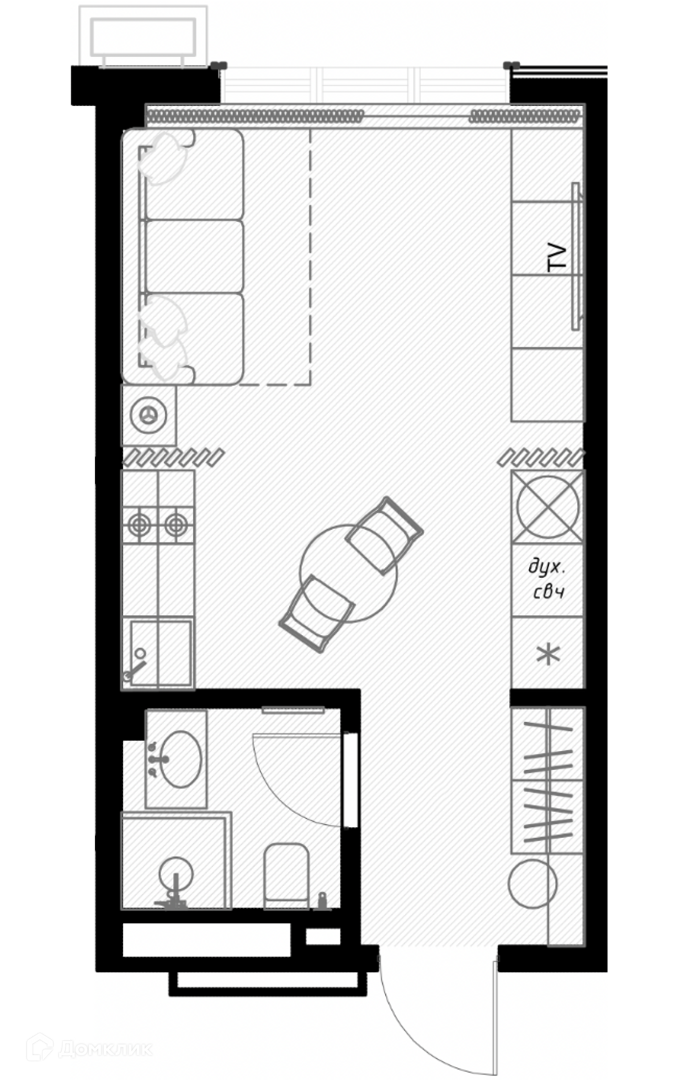 Планировка: 1-комн. квартира 25.20 м² в новостройке Оливия