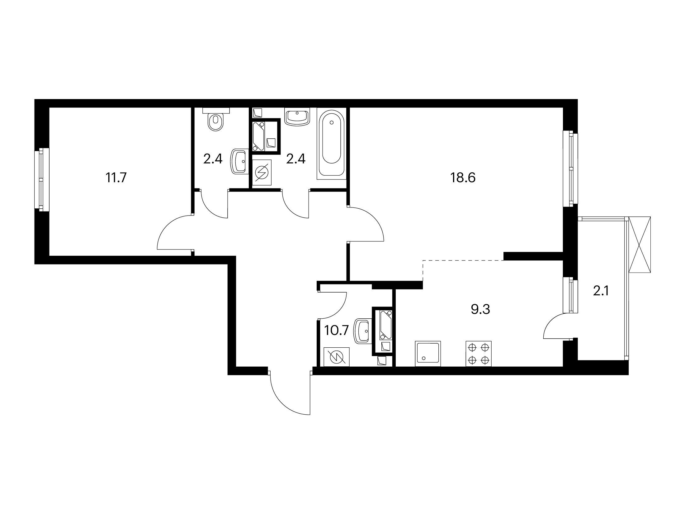 Планировка: 2-комн. квартира 60.60 м² в новостройке Митинский лес